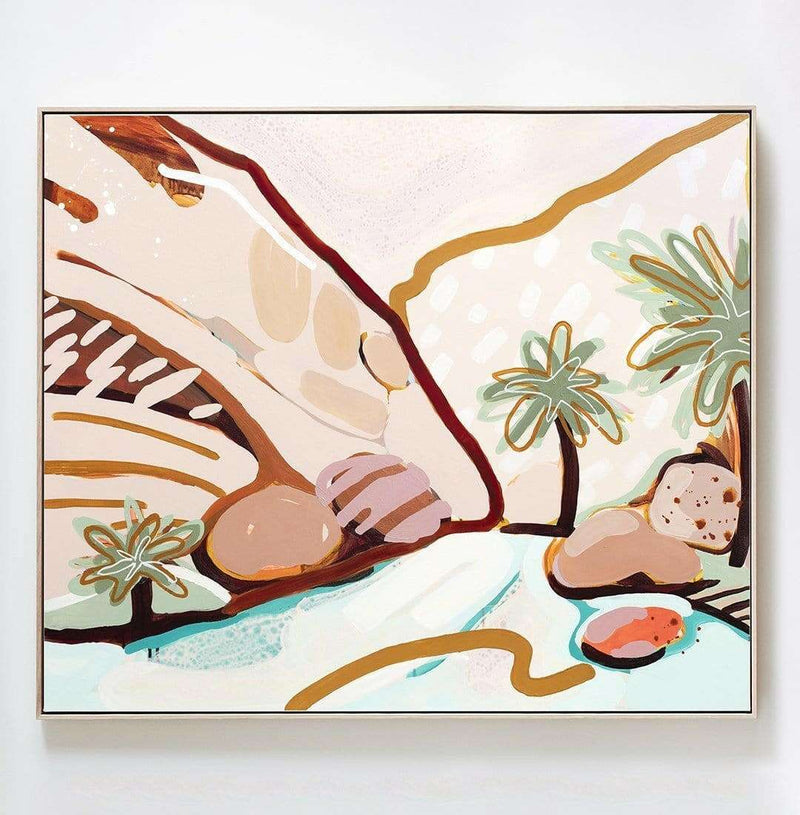 Jen Sievers limited edition colorful abstract desert landscape fine art canvas print with palm trees and river