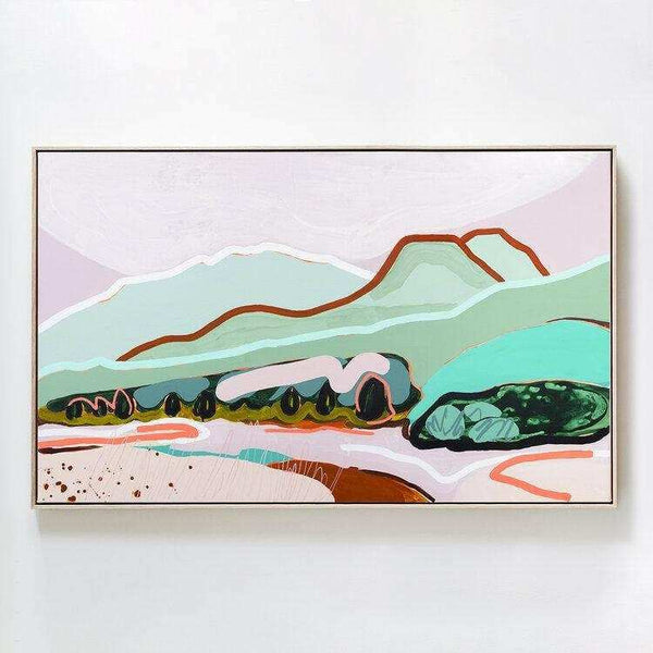 Jen Sievers Limited Edition fine art canvas print titled "Where We Began" featuring expressive landscape with vibrant colors in floating oak frame