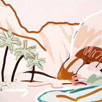 Abstract landscape canvas print with palm trees, flowing shapes, and earthy tones by Jen Sievers Limited Edition