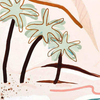 Abstract limited edition canvas print by Jen Sievers featuring stylized palm trees and soft pastel colors.