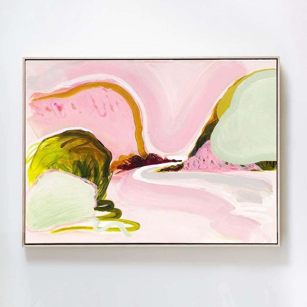 Jen Sievers Limited Edition Fine Art Canvas Print with vibrant abstract landscape in pink, green, and yellow tones