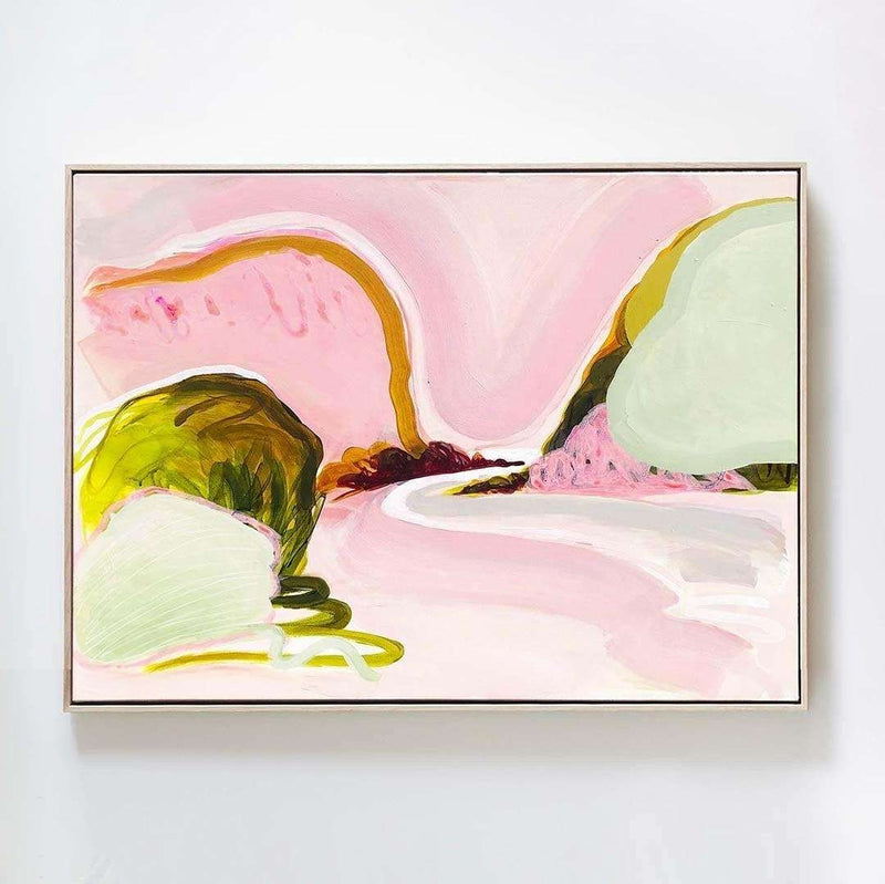 Jen Sievers Limited Edition Fine Art Canvas Print with vibrant abstract landscape in pink, green, and yellow tones