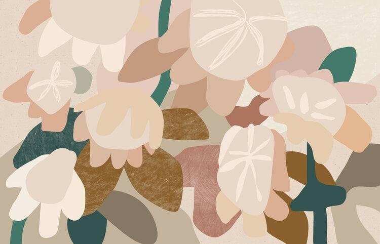 Abstract floral digital illustration in muted earth tones by Kimmy Hogan, limited edition fine art canvas print.