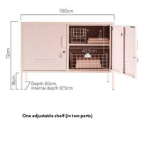 Mustard Made Locker The Lowdown Blush with adjustable shelf, hooks, cable hole, 100cm width, 72cm height, 40cm depth.