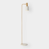 Mahala Floor Lamp with satin gold finish, white marble base, and white shade, modern luxe design