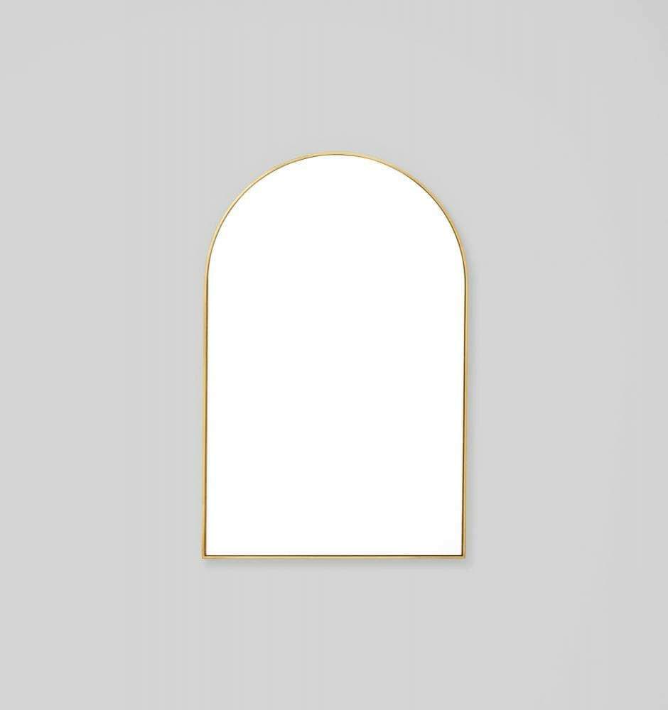 Middle of Nowhere Bjorn arch mirror with brass gold-leaf frame, 55cm by 85cm, elegant vintage finish