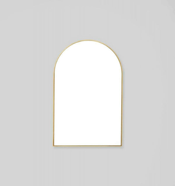 Middle of Nowhere Bjorn arch mirror with brass gold-leaf frame, 55cm by 85cm, elegant vintage finish