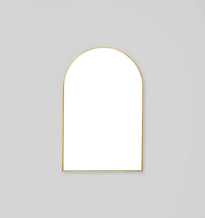 Middle of Nowhere Bjorn arch mirror with brass gold-leaf frame, 55cm by 85cm, elegant vintage finish
