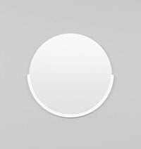 Middle of Nowhere Dawn round bright white minimalist wall mirror with distinctive half-circle frame design