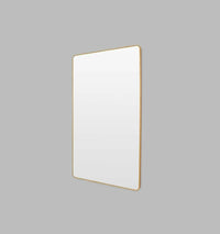 Flynn Curve series brass mirror with gently rounded corners and gold leaf frame, 100x180 cm size