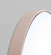 Middle of Nowhere Flynn round blush mirror with minimalistic wooden frame in small and large sizes