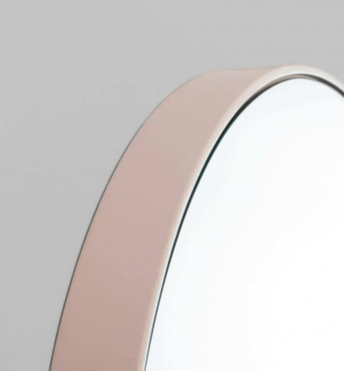 Middle of Nowhere Flynn round blush mirror with minimalistic wooden frame in small and large sizes