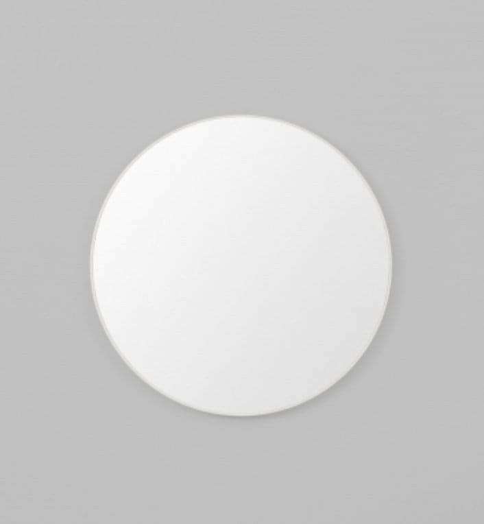 Middle of Nowhere Flynn round bright white wooden mirror with matte finish in various sizes