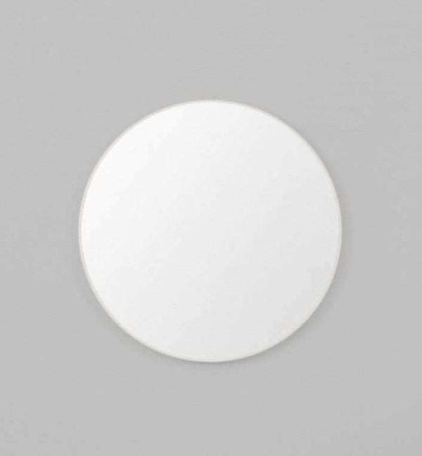 Middle of Nowhere Flynn round bright white wooden mirror with matte finish in various sizes