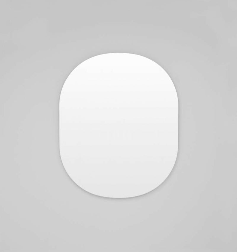 Middle of Nowhere Miller White Mirror 90x110cm with rounded rectangular shape on gray background