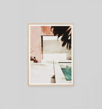 Middle of Nowhere Poolside Summer tropical photographic print in oak frame behind glass