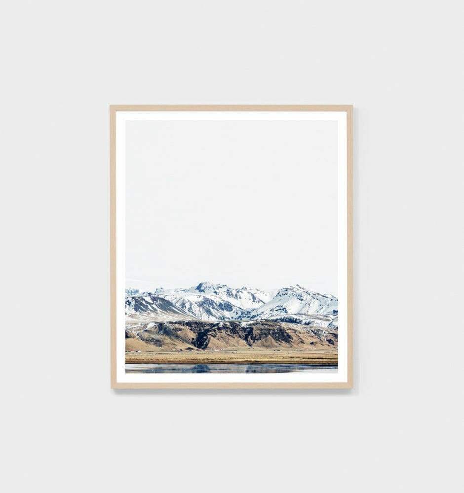 Framed photographic print of Icelandic glacier and small town titled Middle of Nowhere Mountain Edge Print