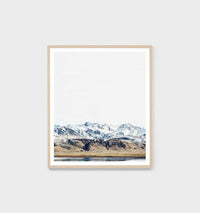 Framed photographic print of Icelandic glacier and small town titled Middle of Nowhere Mountain Edge Print