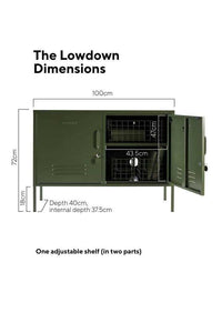 Mustard Made Locker The Lowdown Olive with adjustable shelf and storage compartments, 100cm wide, 72cm high, 40cm deep