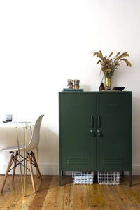 Midi Olive Mustard Made Locker with handles, locks, and air vents for versatile home storage