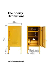 Mustard Made Locker The Shorty in mustard yellow with adjustable shelves, lock, handle, and ventilation vents.
