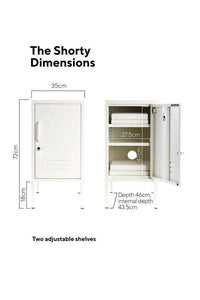 Mustard Made Locker The Shorty Chalk white metal locker with adjustable shelves and lock detailed dimensions