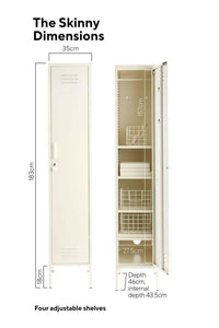 Mustard Made Locker The Skinny Chalk tall slim storage cabinet with lock and four adjustable shelves
