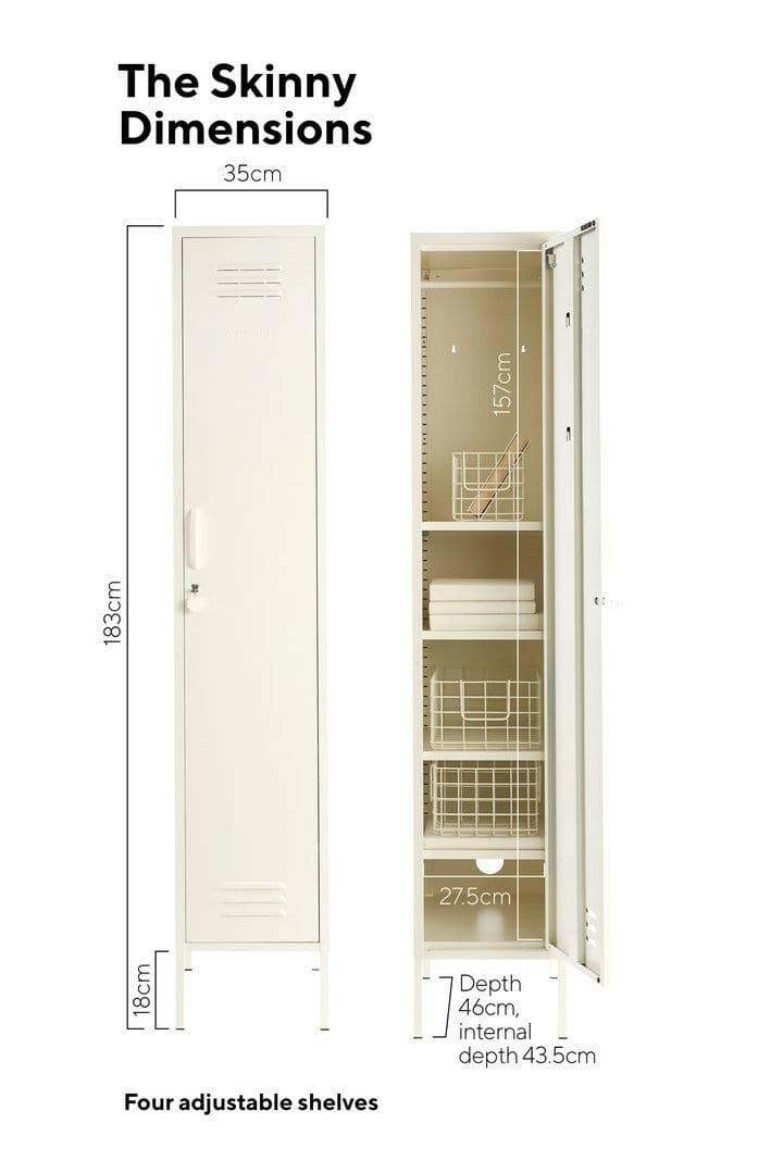Mustard Made Locker The Skinny Chalk tall slim storage cabinet with lock and four adjustable shelves
