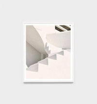 Minimalist Middle of Nowhere Mykonos white steps photographic print framed in white