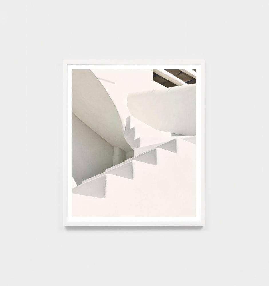 Minimalist Middle of Nowhere Mykonos white steps photographic print framed in white