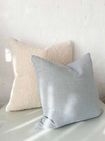 Handmade norsu Studio Cushion in Lexus Duck Egg and cream with Warwick fabric and feather down filling