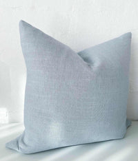 norsu Studio Cushion Lexus Duck Egg in soft blue fabric with feather down filling, handmade in Melbourne