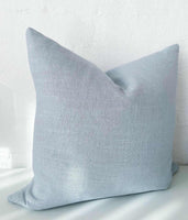 norsu Studio Cushion Lexus Duck Egg in soft blue fabric with feather down filling, handmade in Melbourne