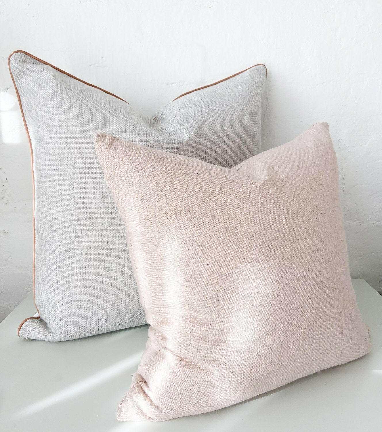 Handmade norsu Studio Cushion Lexus Rosewater in soft pink with feather down filling and Warwick fabric, stylish home decor accessory