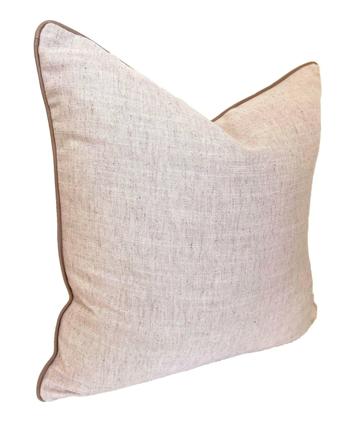 norsu Studio Cushion Lexus Rosewater with blush leather piping in soft fabric, handmade in Melbourne
