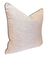 norsu Studio Cushion Lexus Rosewater with blush leather piping in soft fabric, handmade in Melbourne