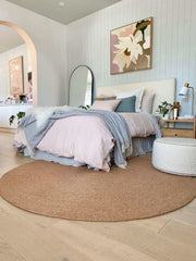 norsu interiors Beds norsu interiors Bed head, Bouclé with Leather Piping