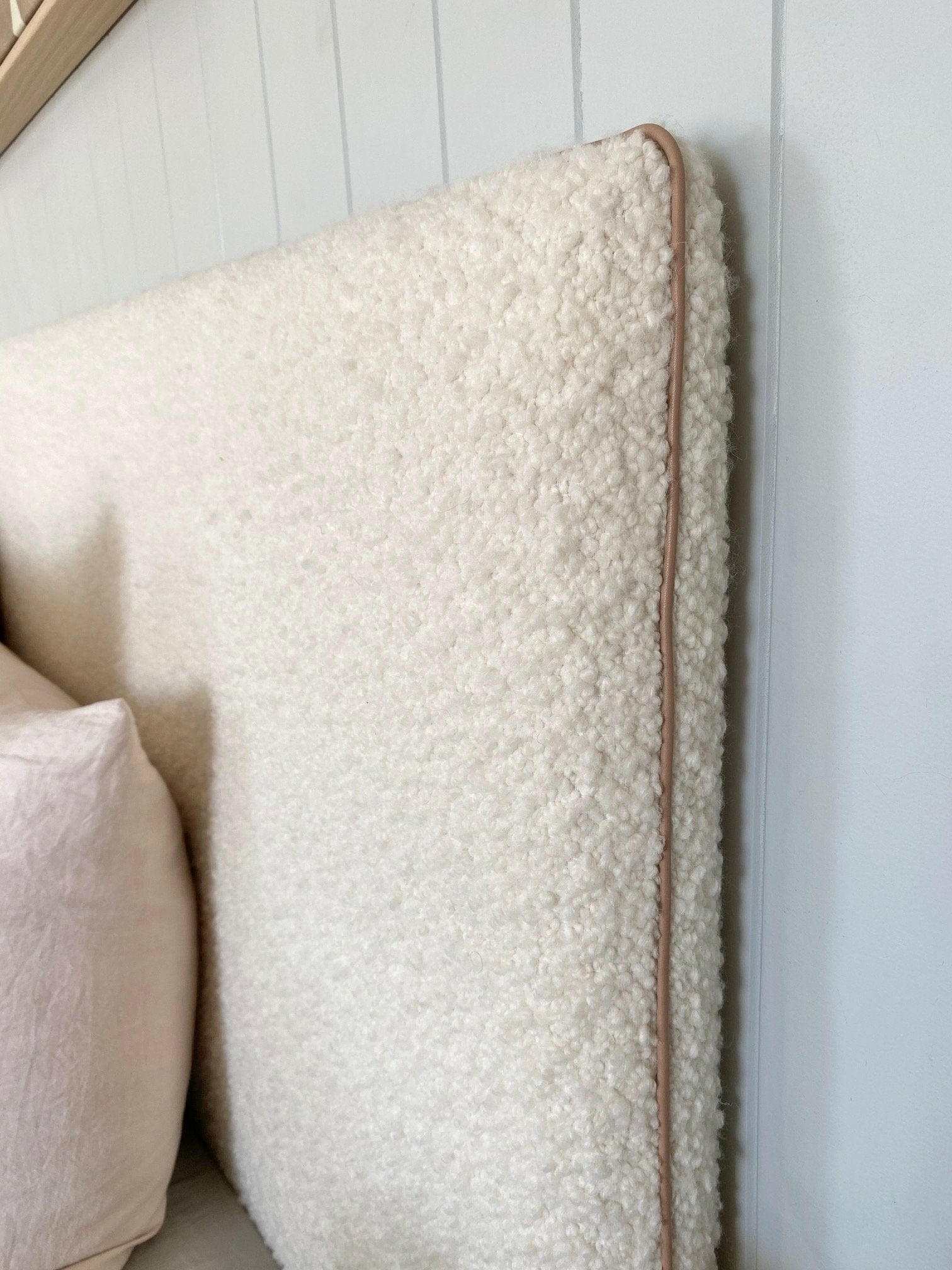 norsu interiors Beds norsu interiors Bed head, Bouclé with Leather Piping