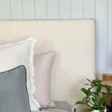 norsu interiors Beds norsu interiors Bed head, Bouclé with Leather Piping