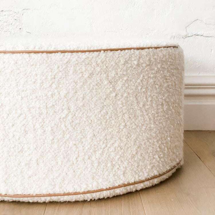 norsu interiors Ottomans norsu Ottoman, Bouclé Ivory with Leather Piping (Various Sizes) (6299338375356)