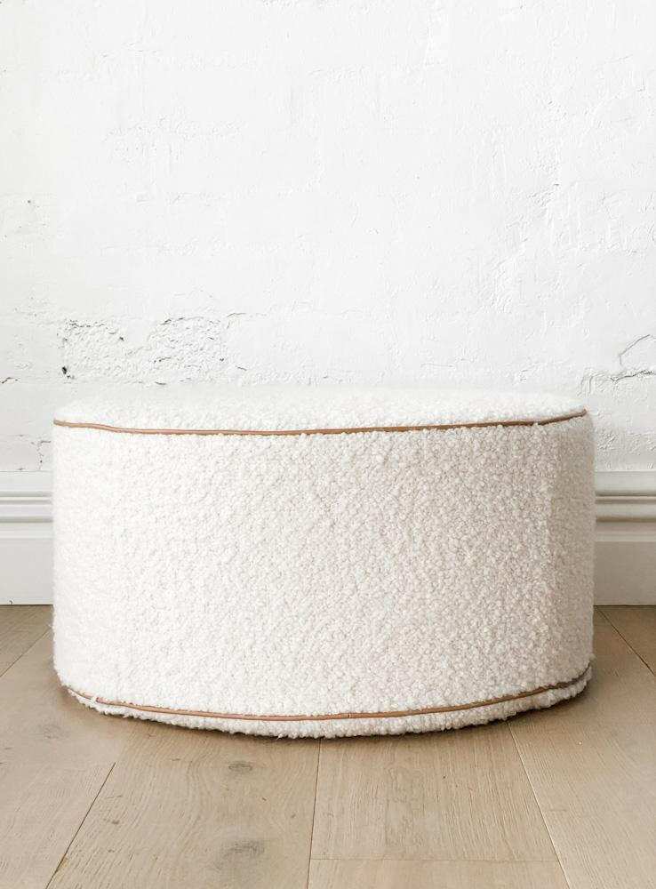 norsu interiors Ottomans norsu Ottoman, Bouclé Ivory with Leather Piping (Various Sizes) (6299338375356)