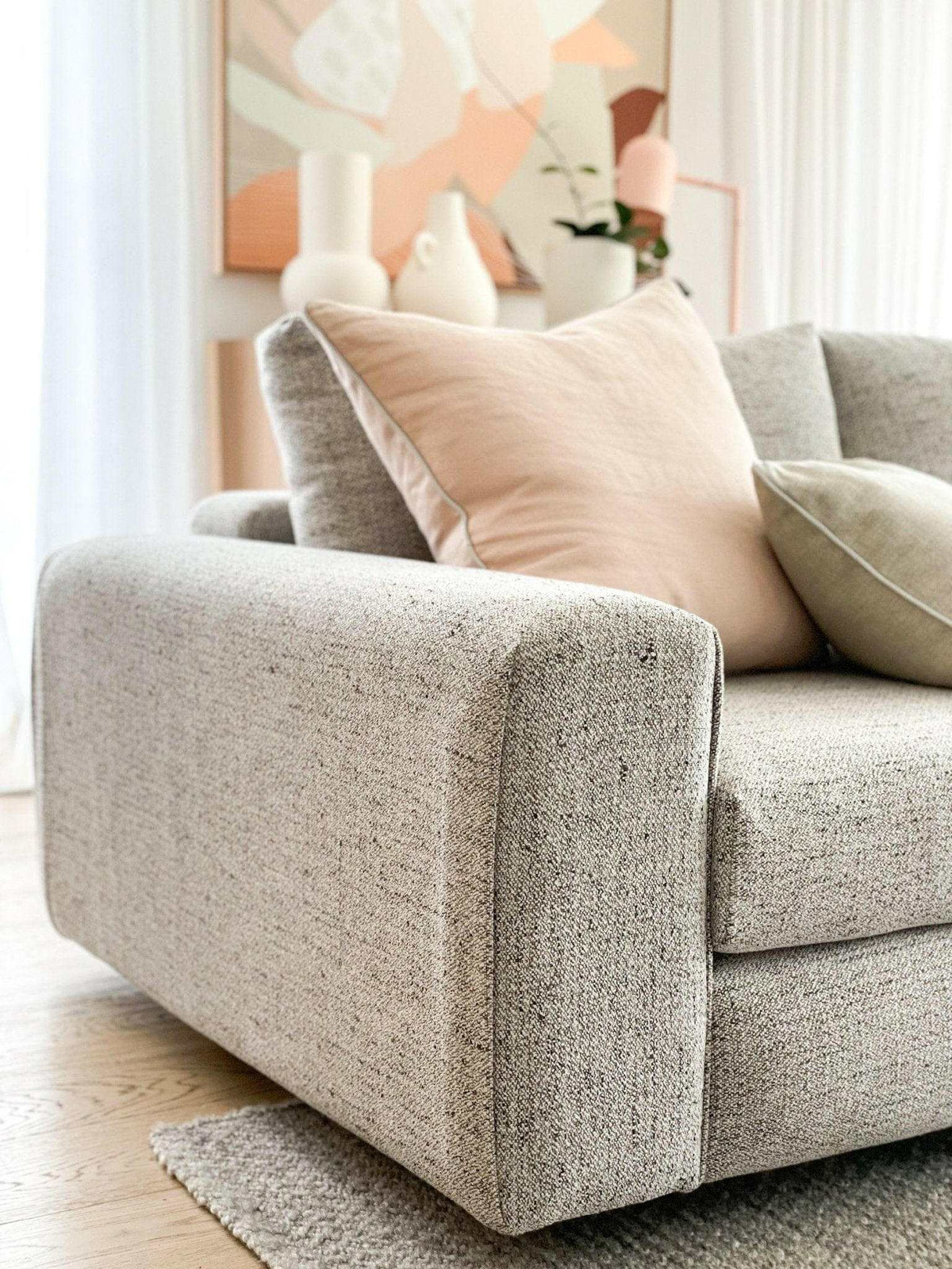 norsuHOME sofa close-up of a comfortable, durable, and stylish Australian-made sofa with soft cushions in a modern living room