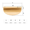 norsu Studio Solid Brass half moon handle with measurements and screw holes for doors and cabinets