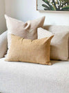 Norsu Studio Washable Cushion set with honeycomb pattern in neutral tones on a beige sofa