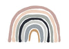 Minimalist pastel rainbow art print in blush tones, "Over The Rainbow" design on fine art paper.