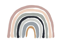 Minimalist pastel rainbow art print in blush tones, "Over The Rainbow" design on fine art paper.