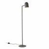 Charcoal Pia floor lamp with architectural design, footswitch, and adjustable spotlight head.