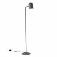 Charcoal Pia floor lamp with architectural design, footswitch, and adjustable spotlight head.