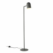 Charcoal Pia floor lamp with architectural design, footswitch, and adjustable spotlight head.