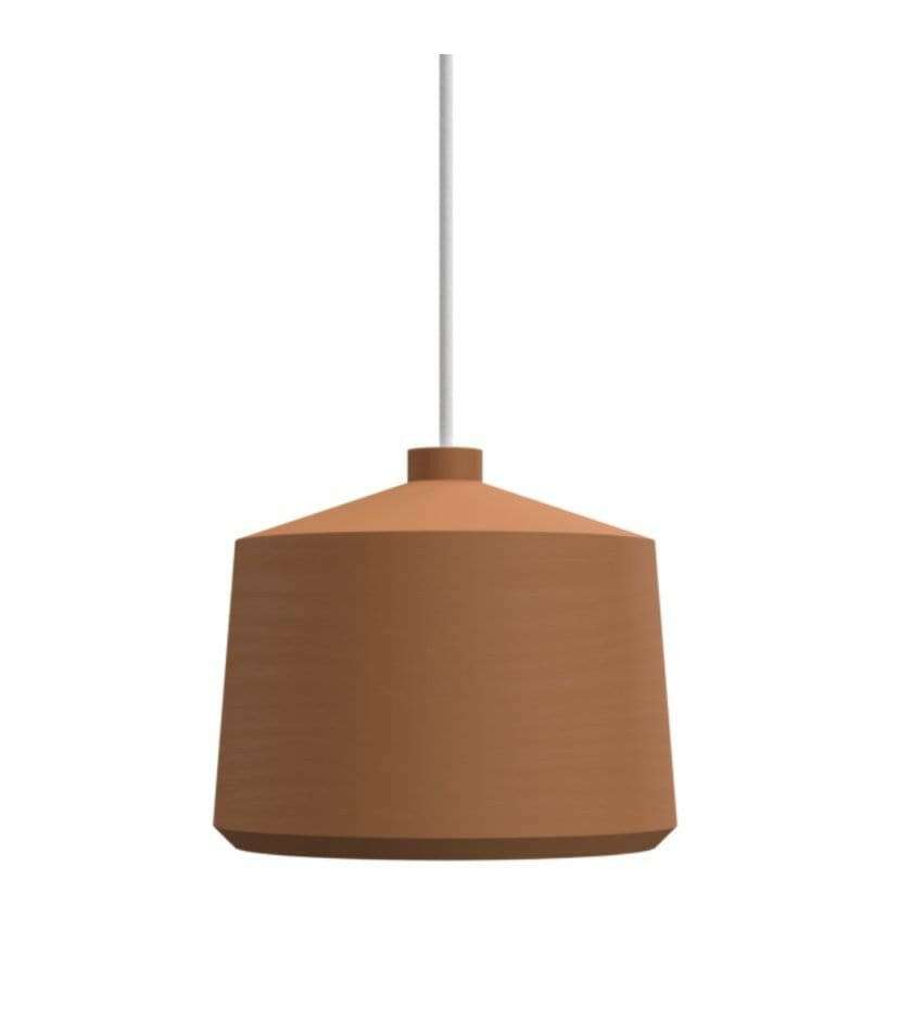 POTT Lighting Flame Pendant handmade terracotta pendant light with natural finish and subtle circular lines